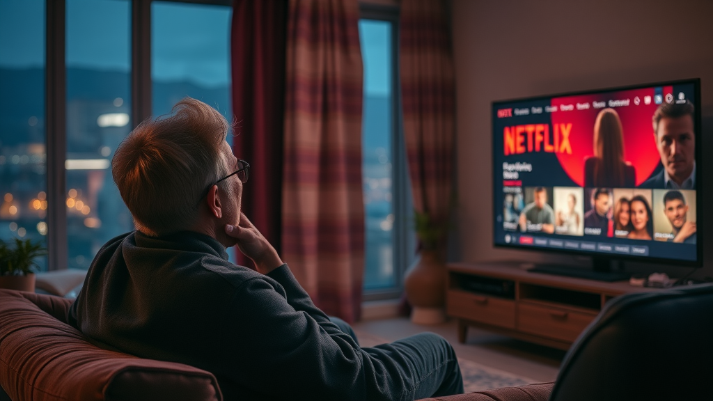 satisfied viewer enjoying personalized Netflix recommendations powered by artificial intelligence in marketing