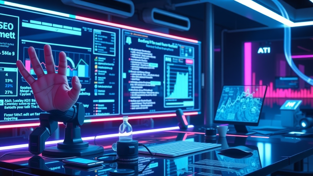 AI-driven workstation optimizing content marketing for SEO strategy