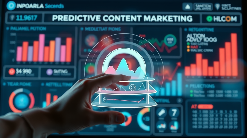 Infographic showing layers of predictive content marketing: data collection, analysis, segmentation, and personalization using predictive analytics.