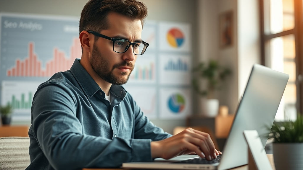 on-page seo techniques marketer analyzing SEO analytics charts