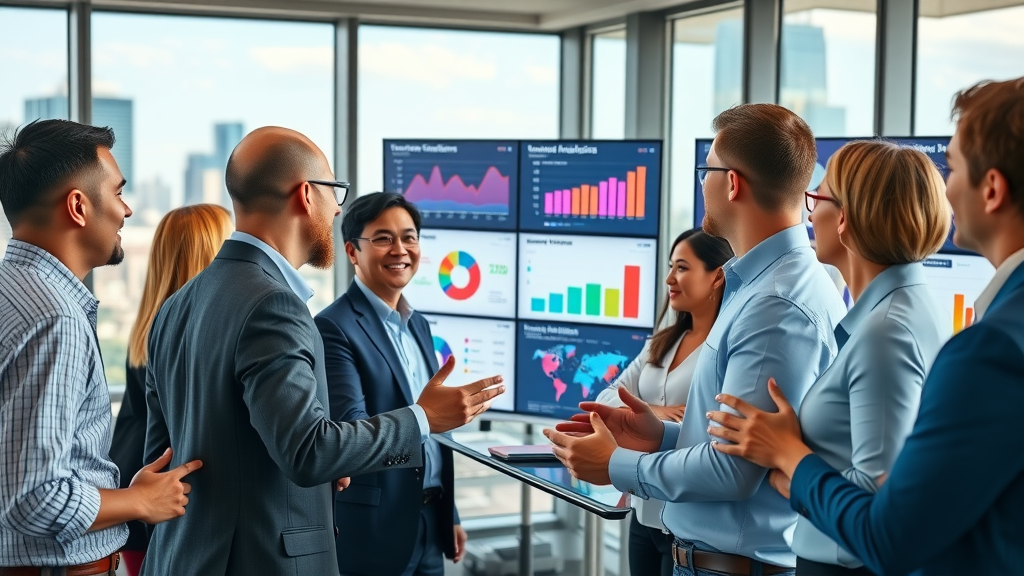 predictive analytics marketing Houston, business professionals analyzing digital marketing data and dashboards in modern Houston office