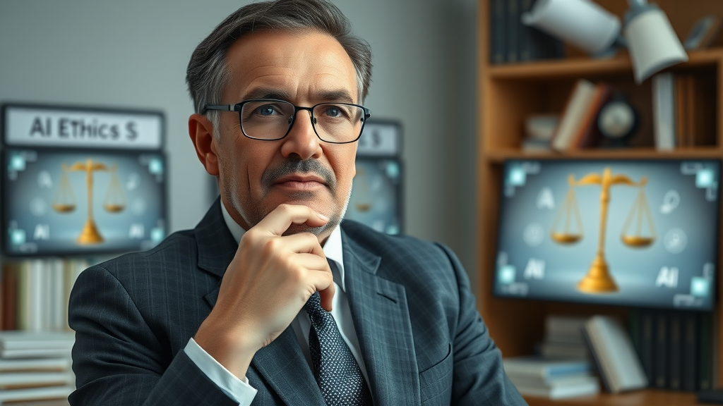 Business Leader Contemplating Ethical AI Personalization Challenges in Modern Office