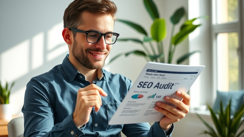 marketer reviewing seo audit report on blog post tablet workspace