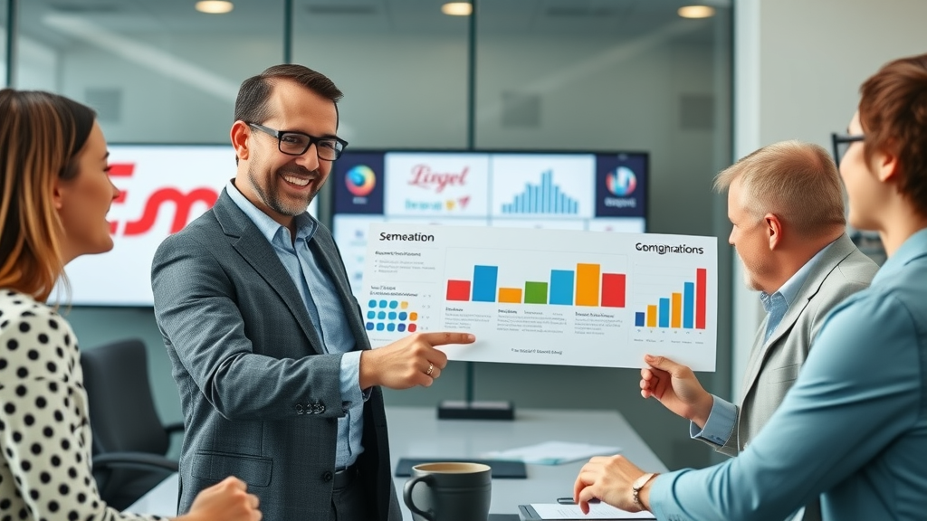 marketing automation tool strategist presenting segmented campaign results to team