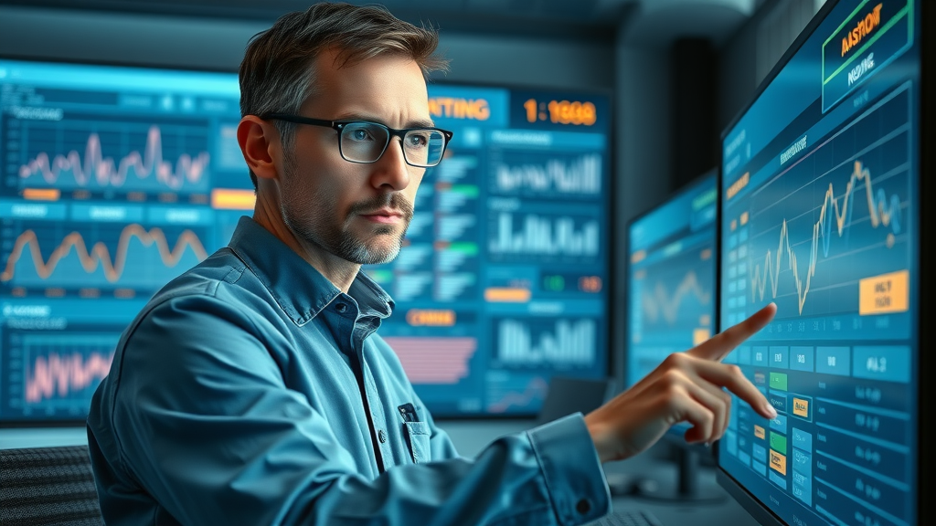 data scientist reviewing algorithm results, highlighting mistakes and warnings in recommendation systems, high-tech control room