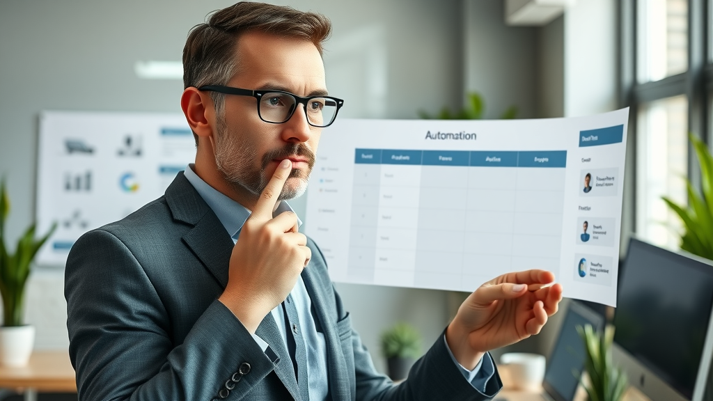 automation software digital comparison chart with business leader evaluating platforms