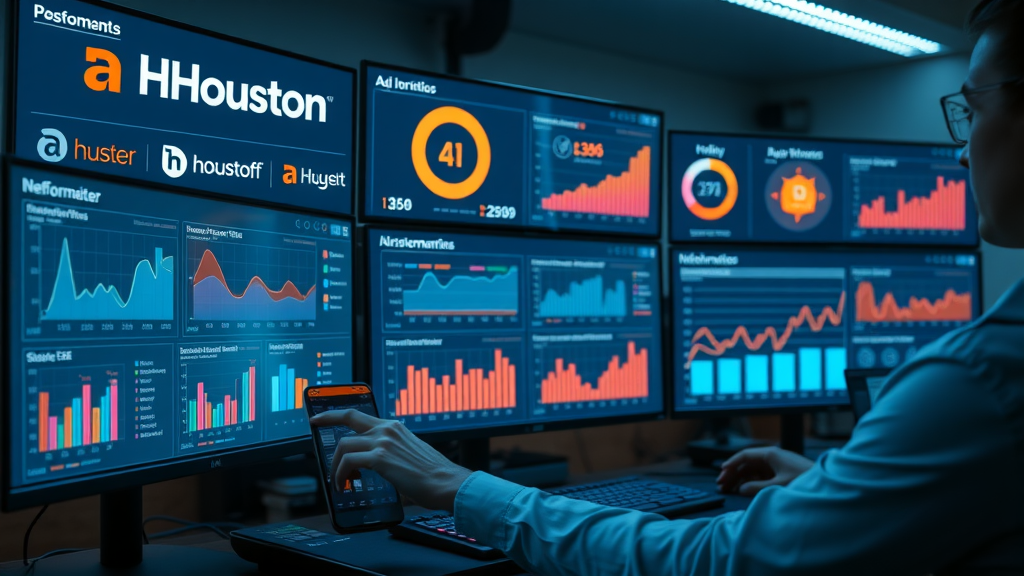 AI tools for content creation Houston - digital dashboard with top AI tool logos and charts