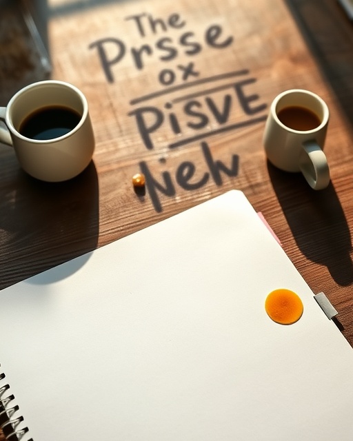 innovative presskittemplate, engaging, illustrating versatility, photorealistic, on a rustic wooden table with coffee stains and a notepad, highly detailed, capturing paper thickness and shadows, ultra HD, neutral tones, natural morning light, shot with a Nikon D850 and an 85mm lens.