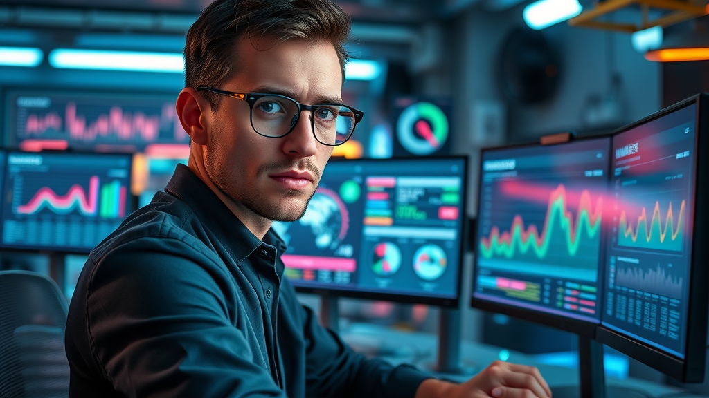 Modern marketer overseeing split test dashboards for data-driven marketing optimization