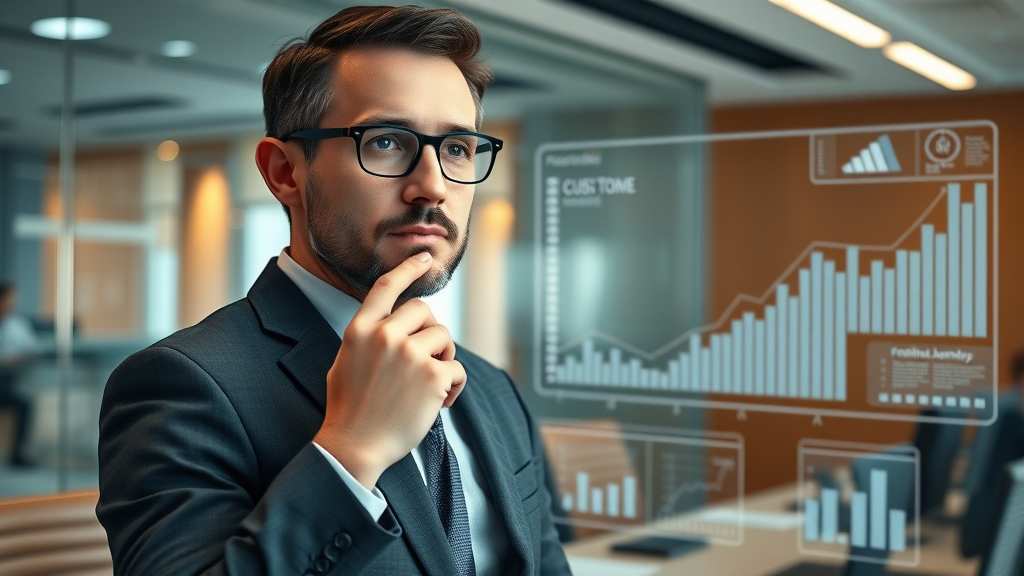Analytical marketer mapping out customer journey using predictive analytics in a corporate meeting room
