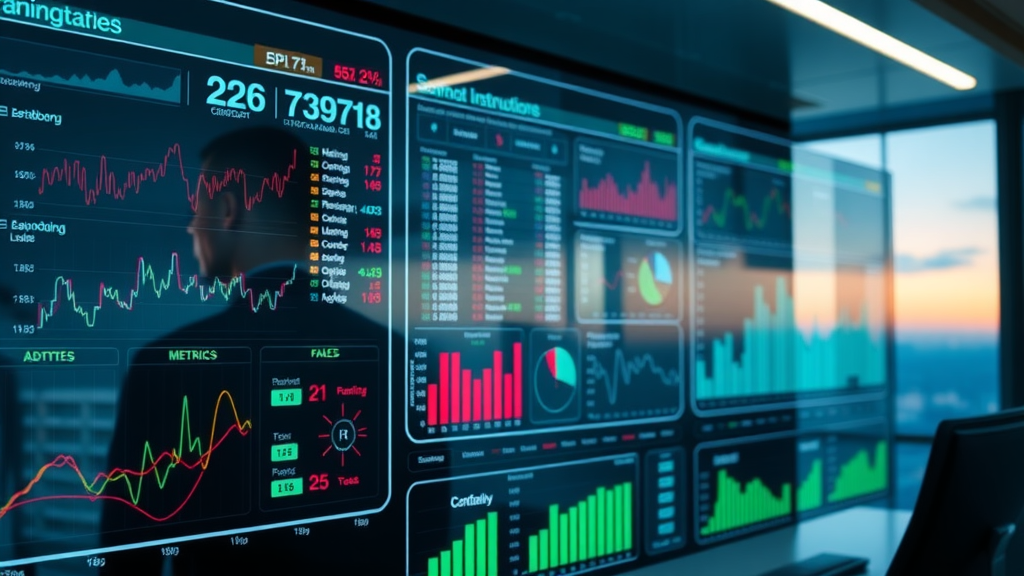 contractor marketing analytics - Modern digital dashboard displaying colorful KPI metrics in an executive workspace
