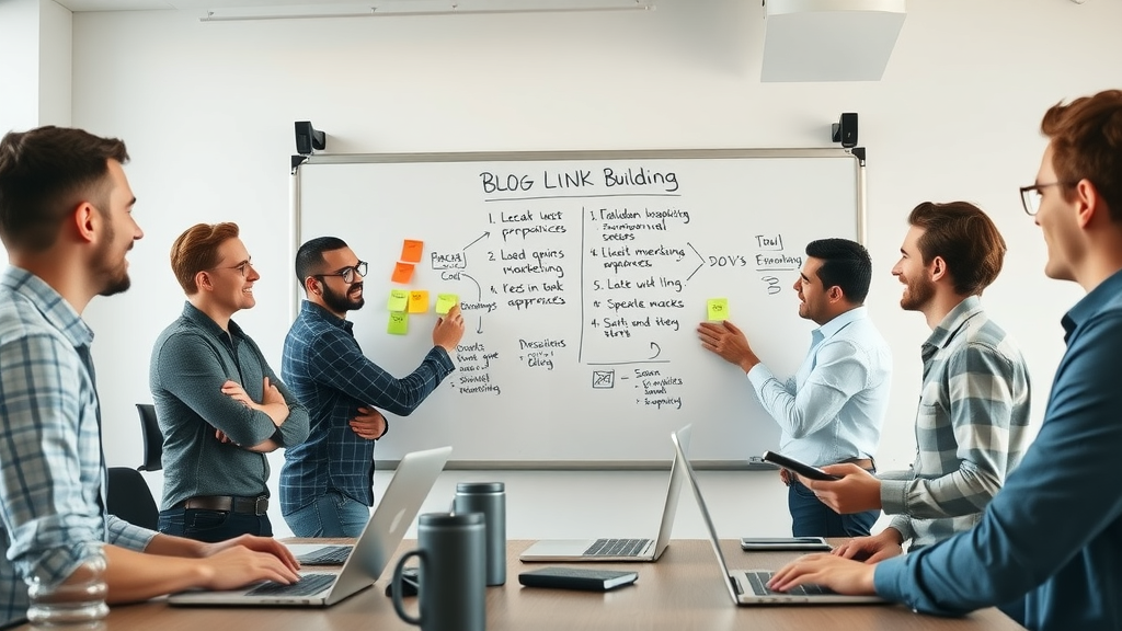 strategizing blog link building approaches on an organized whiteboard session for link building through blogging