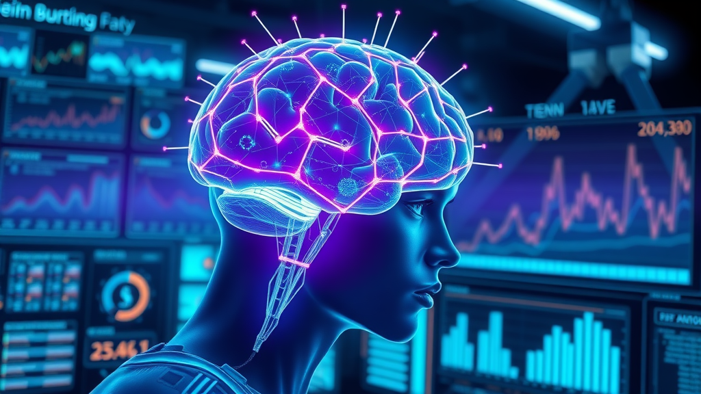 AI concept brain with data streams mapping trending content ideas using AI tools