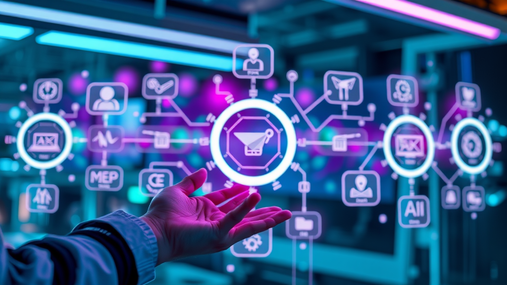 analytical diagram of interconnected AI-driven marketing tools and processes