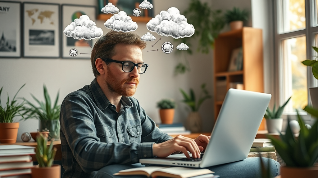 Content creator brainstorming with AI writing assistant - AI writing tool for content creation
