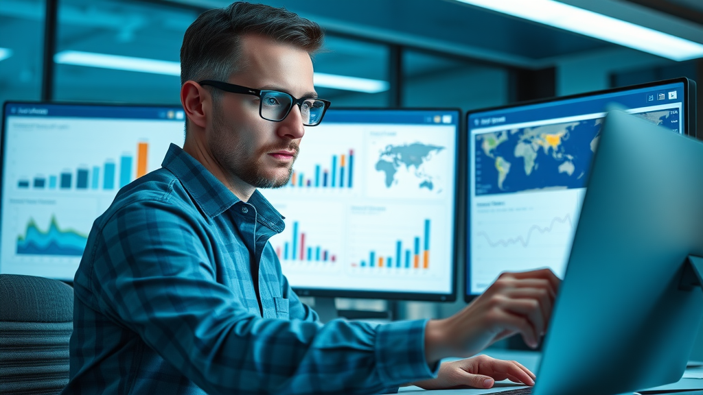 business analyst comparing marketing automation platform dashboards and ranking charts