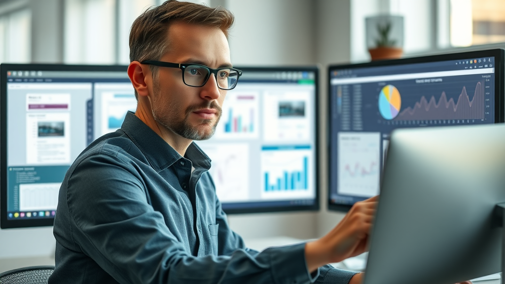 Tech analyst auditing website content for AI and generative search optimization