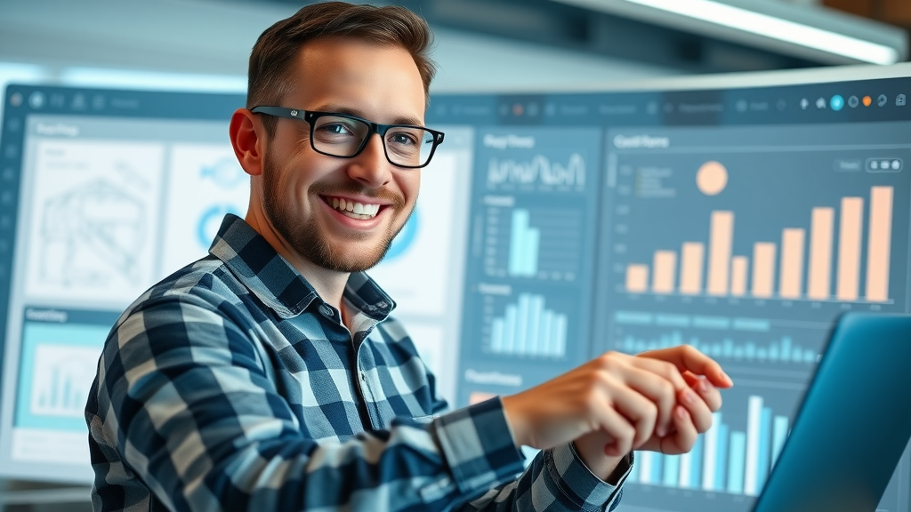 User-friendly marketing automation dashboard with satisfied contractor using features