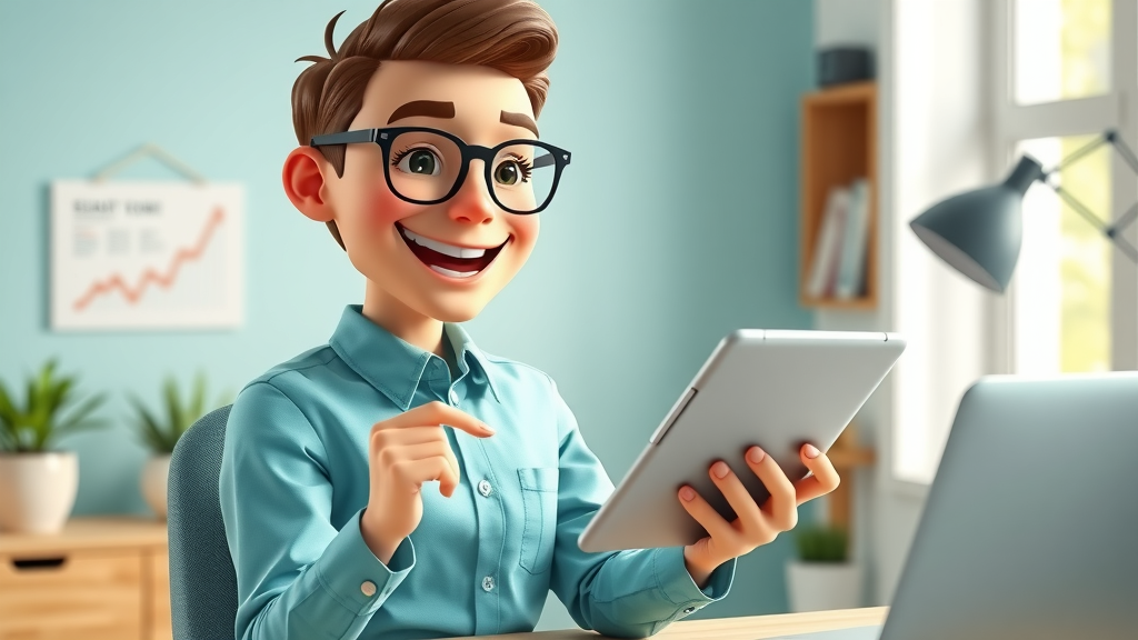 Digital marketer checking SEO content creation checklist on tablet with organized workspace