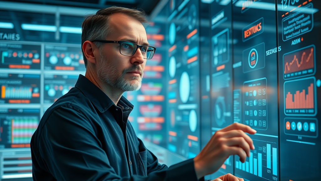 forward-thinking strategist planning automated content tailoring strategy with digital marketing dashboard