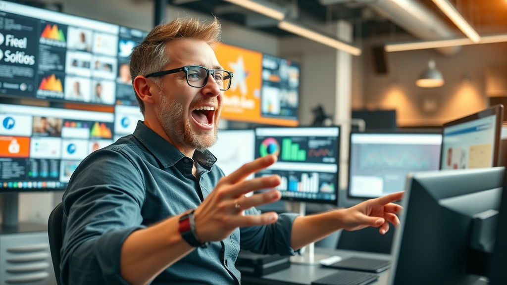 marketer orchestrating email and social media campaigns using automation tools