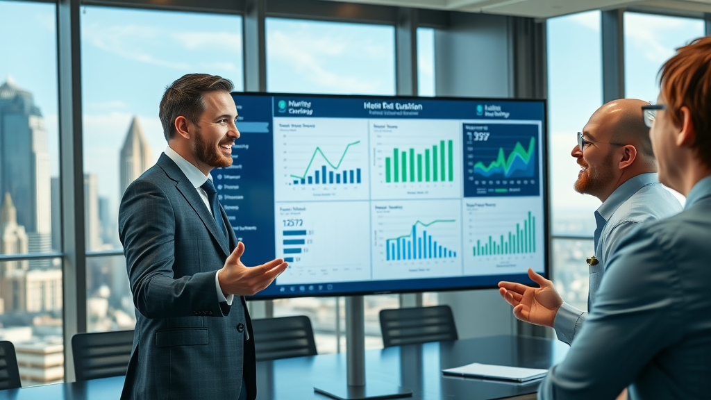 ROI AI content personalization Houston - business analyst presenting engagement and ROI graphs in Houston conference room