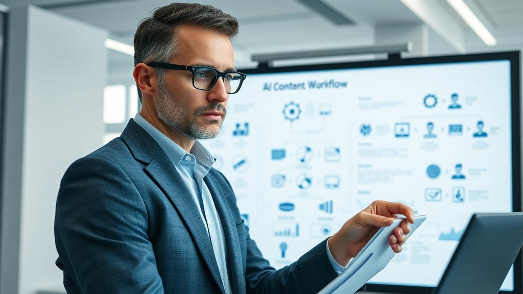 content strategy planner mapping ai content generation workflow on digital whiteboard