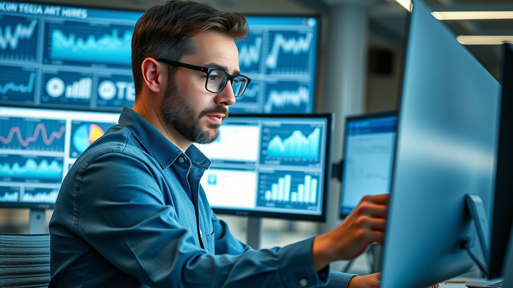 marketer using AI content generation tools to analyze social media campaigns
