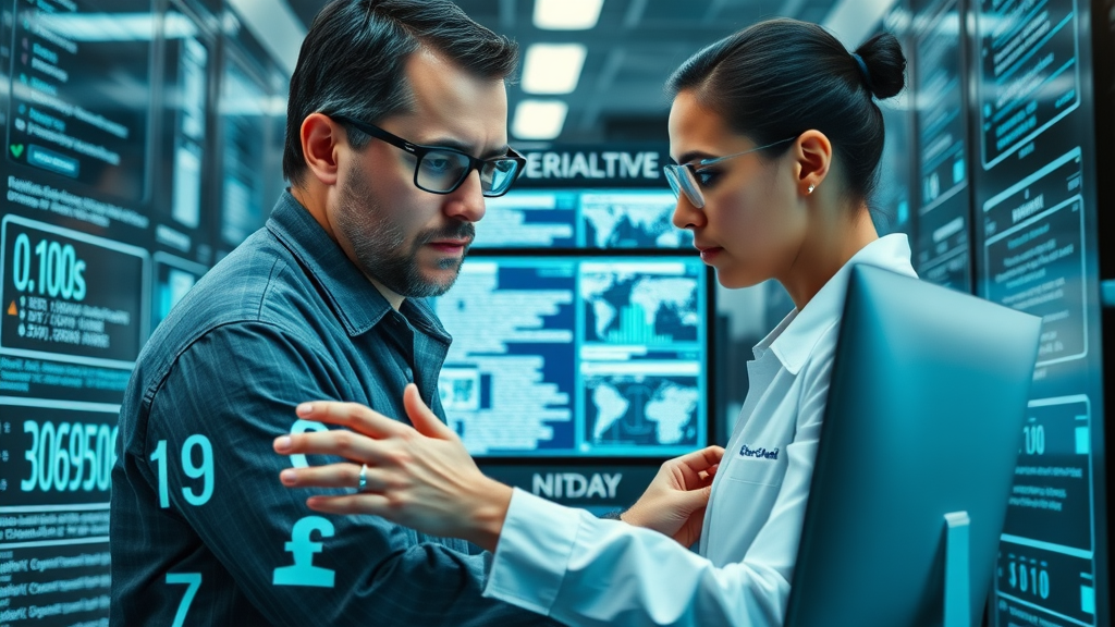 researcher collecting and analyzing user data with digital screens for behavior analysis AI